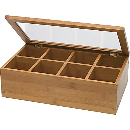 Lipper 8189 Bamboo Tea Box-8 compartment with Acrylic & Bamboo Lid - External Dimensions: 12.5" Width x 7.5" Depth x 3.8" Height - Bamboo - Clear, Natural - For Teapot - 6 / Carton