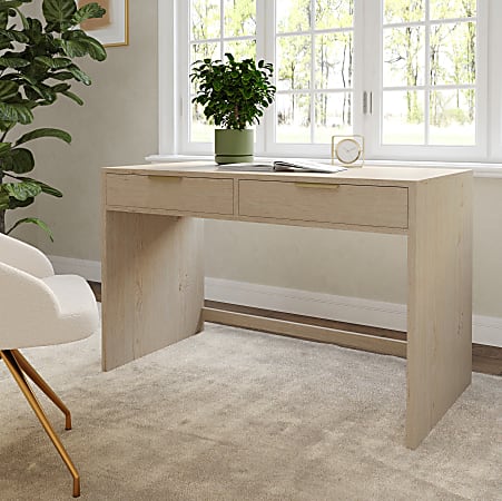 Martha Stewart Kayden Home Office Modular 2 Drawer Desk, Light Natural Frame/Brushed Gold Hardware