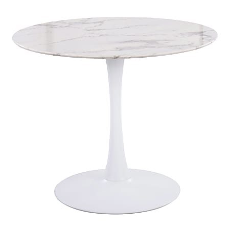 LumiSource Pebble Modern Table, 29-3/4”H x 36-1/4”W x 36-1/4”D, White/White Marble
