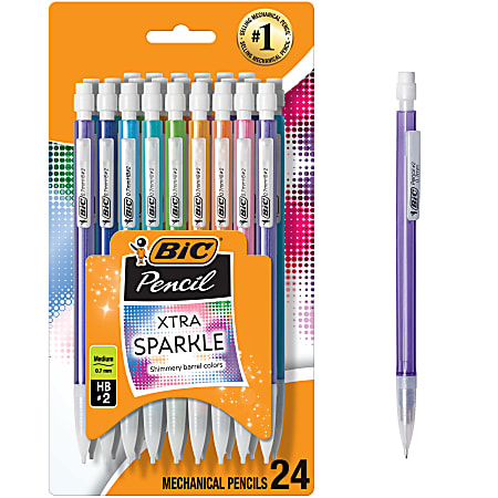 BIC Xtra Sparkle Mechanical Pencils, 0.7mm, #2 Lead, Assorted Barrel Color, Pack Of 24