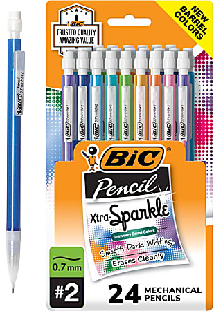 BIC Xtra Sparkle Mechanical Pencils, 0.7mm, #2 Lead, Assorted Barrel Color, Pack Of 24