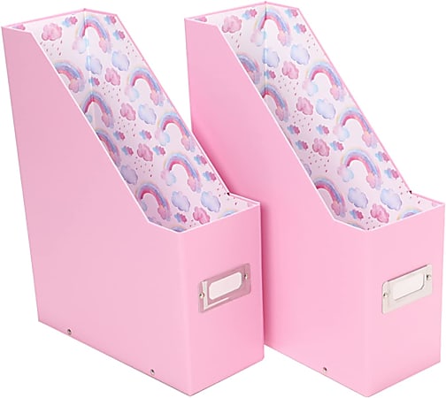 Snap-N-Store Kid’s Magazine File Storage Boxes, 12-1/4”H x 3-15/16”W x 9-3/4”D, Pink/Rainbow, Pack Of 2 Boxes