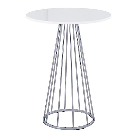 LumiSource Canary Cece Contemporary Glam Counter Table, 36”H x 27”W x 27”D, Chrome/White