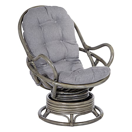 Office Star Tahiti Rattan Swivel Rocker Accent Chair, Gray