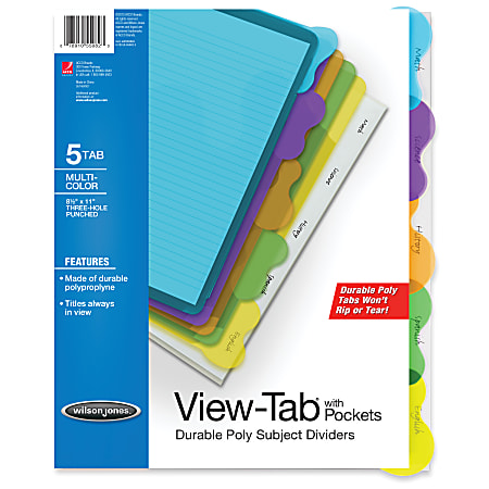 Wilson Jones® View-Tab® Transparent Dividers, 5-Tab, Multicolor,