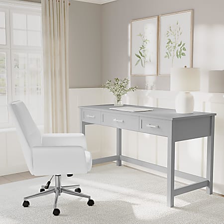 Martha Stewart Hutton Shaker Style Home Office 3 Drawer Desk, Gray Frame/Brushed Nickel Hardware