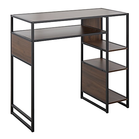 LumiSource Display Farmhouse Metal/Wood Bar-Height Table With Storage Space, 39-1/2"H x 43-1/4"W x 19"D, Walnut/Black