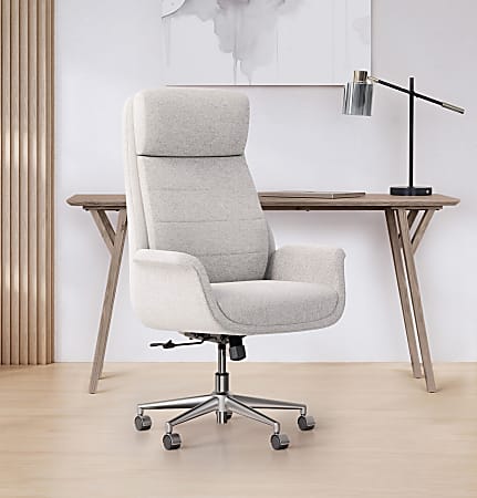 Realspace® Modern Comfort Pizana Bouclé Fabric High-Back Executive Office  Chair, Light Sand/Brushed Nickel, BIFMA Compliant