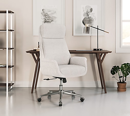 Realspace Modern Comfort Pizana Boucl Fabric High Back Executive Office  Chair Light SandBrushed Nickel BIFMA Compliant - Office Depot