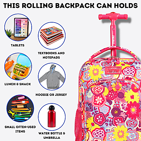 J World Sunny Rolling Backpack Poppy Pansy