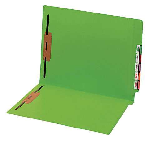 Office Depot® End Tab Fastener Folders With 2 Fasteners, Letter Size (8-1/2" x 11"), 2" Expansion, Green, Pack Of 25