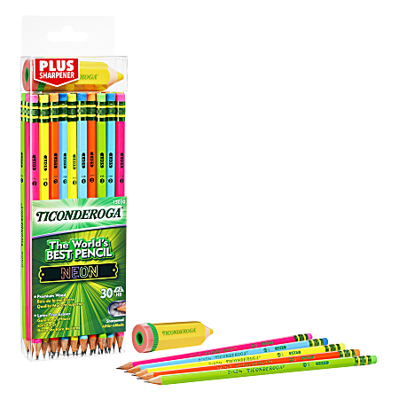 Ticonderoga Neon Pencils With Bonus Pencil Shaped Sharpener ...