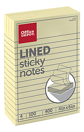 Office Depot® Brand Lined Sticky Notes, 4" x
