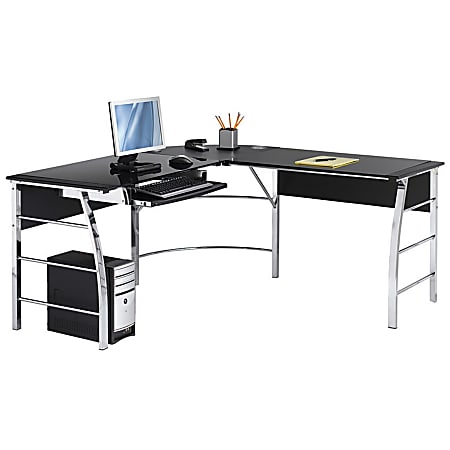 Realspace® Mezza 62"W L-Shape Corner Desk, Black/Chrome