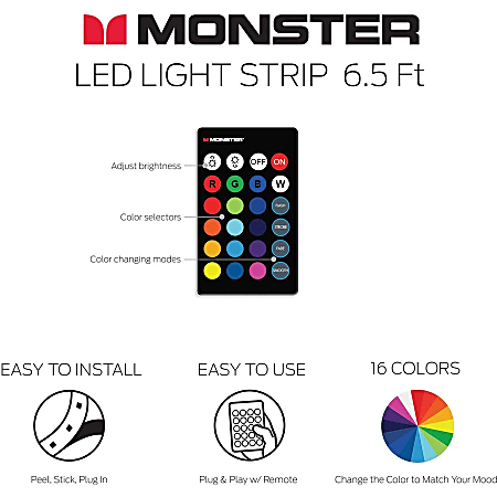 Monster Basics Multi-Color/Multi-White USB LED Light Strip 6.5ft With Remote
