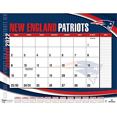 Lang Turner Licensing Monthly Desk Calendar, 22” x 17”, New England Patriots, January To December 2022