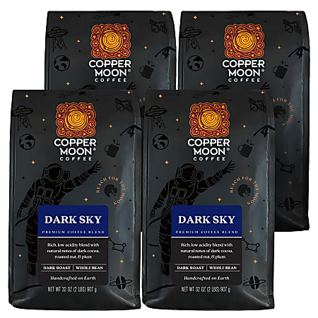 Copper Moon Whole Bean Coffee, Dark Sky Blend, 2 Lb Bag, Case Of 4 Bags