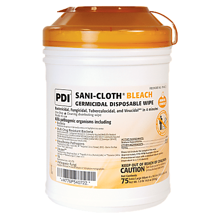 Unimed-Midwest Sani-Cloth Bleach Wipes, 6" x 10 1/2", Canister Of 75 Sheets