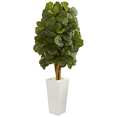 Nearly Natural Fiddle Leaf 60”H Artificial Tree With Tower Planter, 60”H x 25”W x 25”D, Green