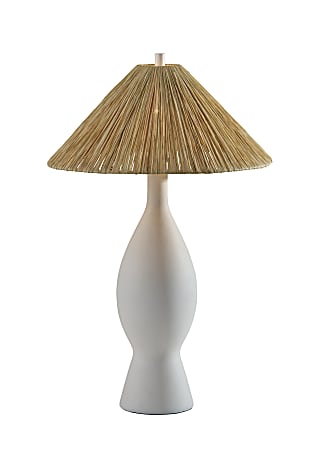 Adesso Maren Table Lamp, White/Raffia Grass Shade