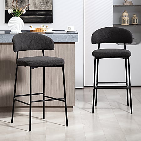 Glamour Home Bennett Upholstered Fabric Barstools With Backs, Black, Set Of 2 Stools