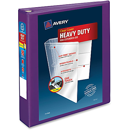 Avery® Heavy-Duty View 3-Ring Binder With Locking One-Touch EZD™ Rings, 1 1/2" D-Rings, 41% Recycled, Purple