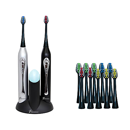 Pursonic Dual-Handle Ultra High-Powered Sonic Electric Toothbrush With Dock Charger, Black/Silver