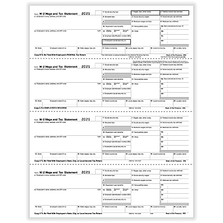 ComplyRight® W-2 Tax Forms, Employee’s Copies B, C, 2 & 2 Combined, 4-Up (Horizontal Format), 8-1/2" x 11", Pack Of 500 Forms