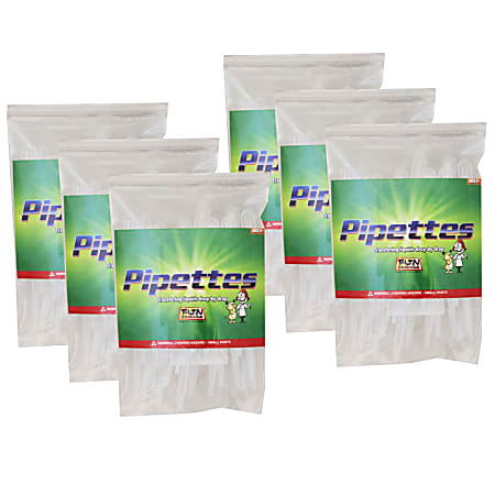 Fun Science® Pipettes, 2 mL, Clear, Grade 1 to 3, 25 Pipettes Per Pack, Set Of 6 Packs