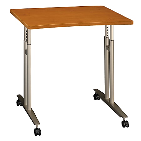 Bush Business Furniture Series C 36" Wide Adjustable Height Mobile Table, Natural Cherry, Standard Delivery
