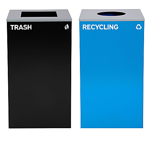 Alpine Industries Stainless-Steel Open Top Recycling And Trash Can Set, 29 Gallons Black/Blue, Set Of 2 Trash Cans - ALP4450-BLK-KIT6