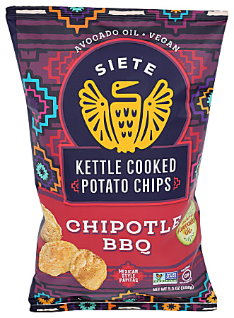 Siete Family Foods Kettle Cooked Potato Chips, Chipotle BBQ, 5.5 Oz, Total Qty 6