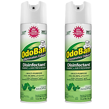 OdoBan Ready-to-Use 360-Degree Continuous Spray Disinfectant Cleaner and Odor Eliminator, Original Eucalyptus Scent, 14.6 Oz, Set Of 2 Spray Cans