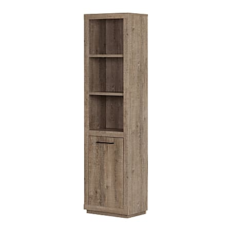South Shore Kanji 3-Shelf Bookcase With Door, Weathered Oak