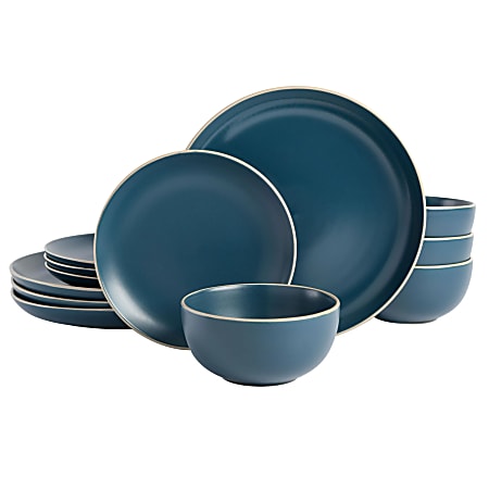 Better Homes And Gardens Zuri Matte 12-Piece Stoneware Dinnerware Set, Carbon Blue