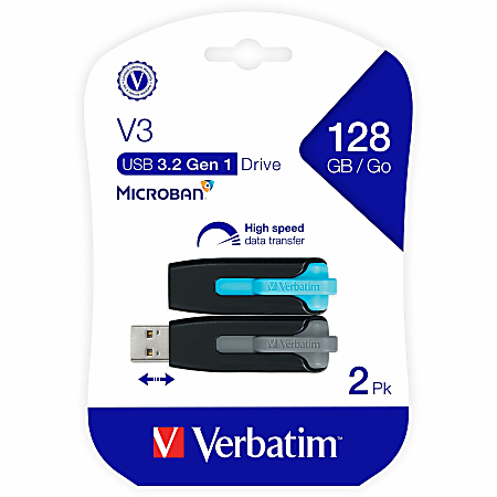 128GB Store 'n' Go® V3 USB 3.2 Gen 1 Flash Drive - 2pk - Blue, Gray - 128GB - 2pk - Blue, Gray