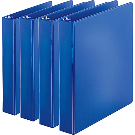 Business Source Basic Round Ring Binders, 1 1/2" Ring, 8 1/2" x 11", Dark Blue, Pack Of 4