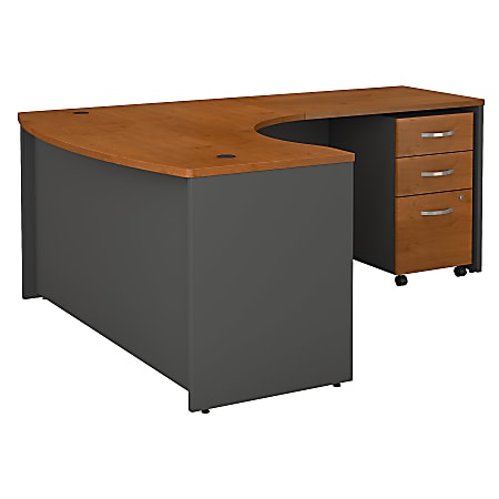Bush Business Furniture Components 60"W x 43"D Bow Front L Shaped Desk With 36"W Return And 3 Drawer Mobile File Cabinet, Right Handed, Natural Cherry, Standard Delivery