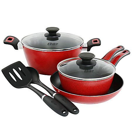 Oster Claybon 7-Piece Aluminum Nonstick Cookware Set, Red