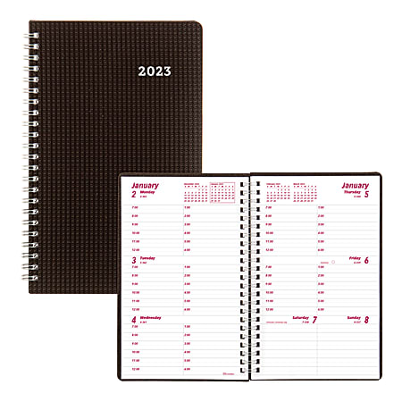 Brownline® DuraFlex Weekly Planner, 8" x 5", 50% Recycled, Black, January To December 2023, CB75V.BLK