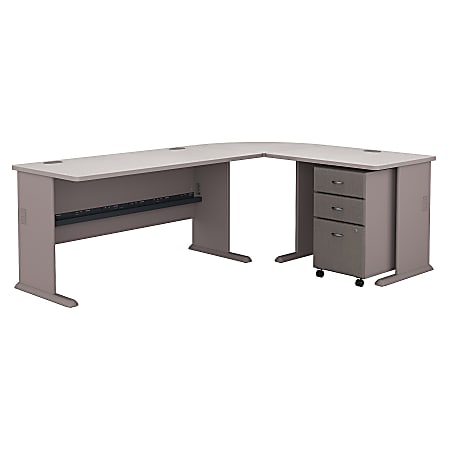 Bush Business Furniture Office Advantage 60W L Shaped Desk With 36W Return And 3 Drawer Mobile File Cabinet, Pewter, Premium Installation
