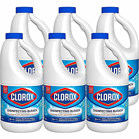 Clorox Disinfecting Bleach Concentrate, Regular Scent, 43 Oz, White, Carton Of 6 Jugs