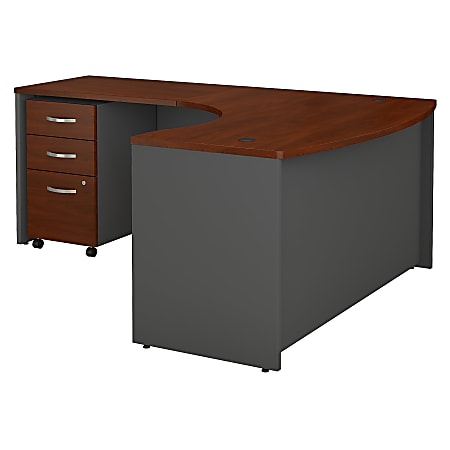 Bush Business Furniture Components 60"W x 43"D Bow Front L Shaped Desk With 36"W Return And 3 Drawer Mobile File Cabinet, Left Handed, Hansen Cherry, Premium Installation