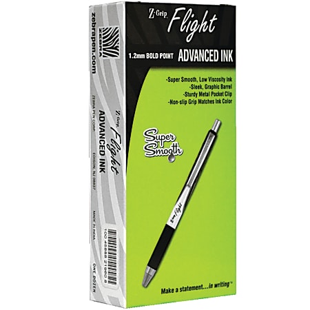 Zebra® Pen Z-Grip® Flight Retractable Pens, Pack Of 12, Bold Point, 1.2 mm, White Barrel, Black Ink