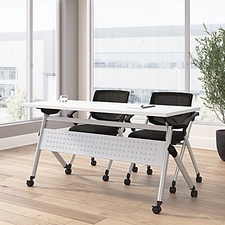 Bush Business Furniture Envision 60"W Folding Training Table and 2 Folding Chairs with Arms, White/Cool Gray Metallic, Standard Delivery