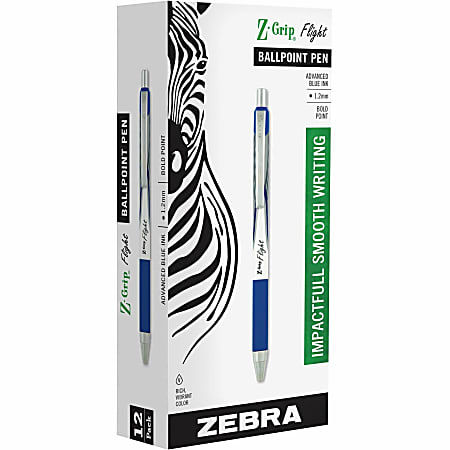 Zebra® Pen Z-Grip® Flight Retractable Pens, Pack Of 12, Bold Point, 1.2 mm, Blue Barrel, Blue Ink