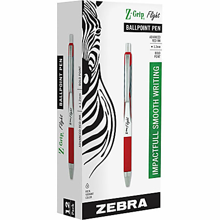 Zebra Pen Z-Grip Flight Retractable Pens - Bold Pen Point - 1.2 mm Pen Point Size - Retractable - Red - 12 / Dozen