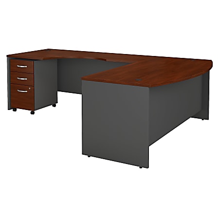 Bush Business Furniture 72W Bow Front L-Shaped Corner Desk With Left Handed Return And 3 Drawer Mobile File Cabinet, Hansen Cherry, Premium Installation