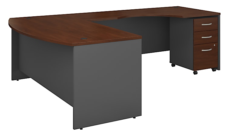 Bush Business Furniture 72W Bow Front L-Shaped Corner Desk With Right Handed Return And 3 Drawer Mobile File Cabinet, Hansen Cherry, Premium Installation
