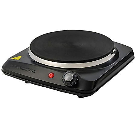 Ovente Electric Kitchen Cast Iron Burner Hot Plate & Compact Cooktop, 3”H x 9”W x 9-3/4”D, Black